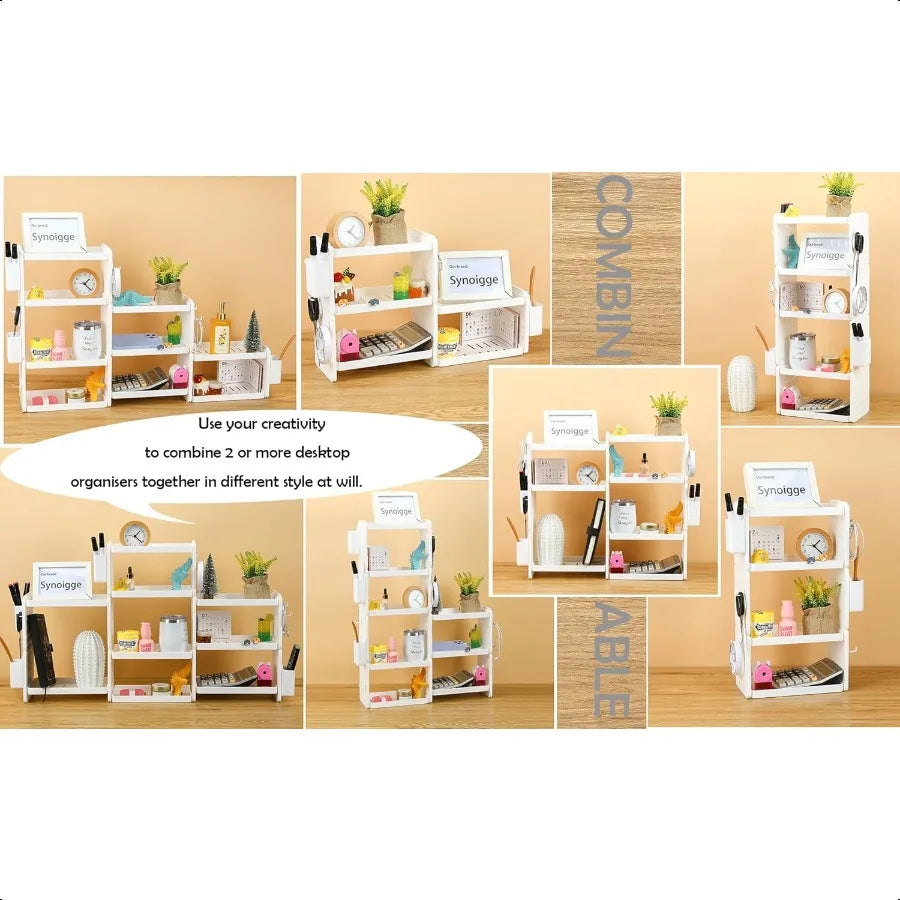 Modular Desktop Organizer Shelf with Pen Holder & Stationery Compartments