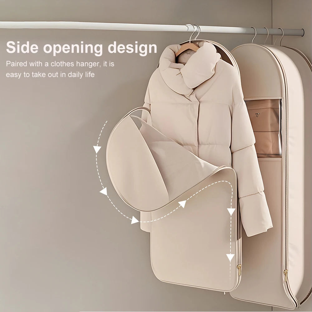 Space-saving hanging garment bag – self-compression coat cover with zipper & transparent design for dust protection