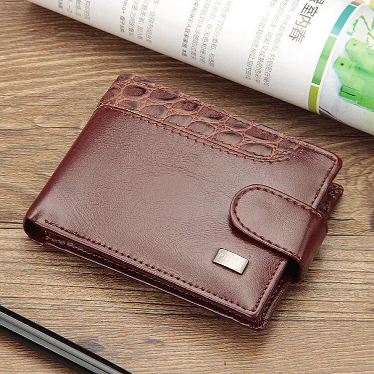 Vintage PU Leather Short Wallet for Men – Classic Bifold Design with Multi-Card Slots, Coin Pocket & Snap Closure