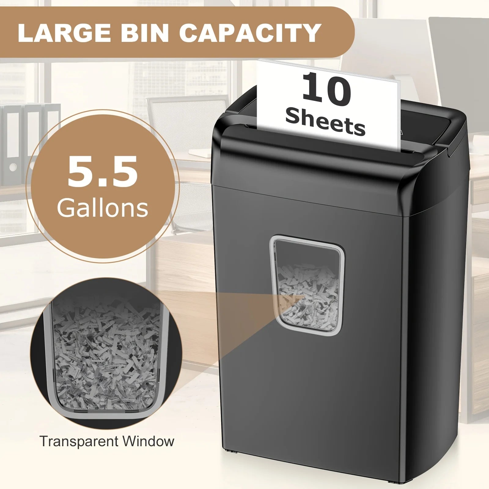 Bonsaii 10-Sheet Cross-Cut Paper Shredder – Compact Home & Office Shredder with 5.5-Gallon Wastebasket