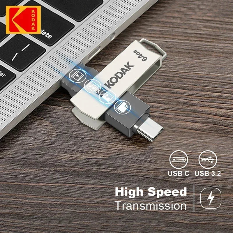 Kodak K273 USB Flash Drive – High-Speed USB 3.2 Dual Type-C Memory Stick 128GB/64GB for Smartphones, Laptops & PCs