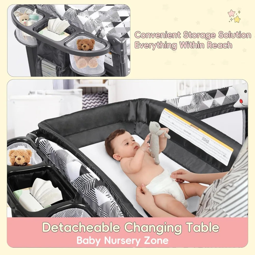 “5-in-1 Baby Bassinet Bedside Sleeper – Portable Baby Crib & Pack and Play with Changing Table, Storage & Carry Bag”
