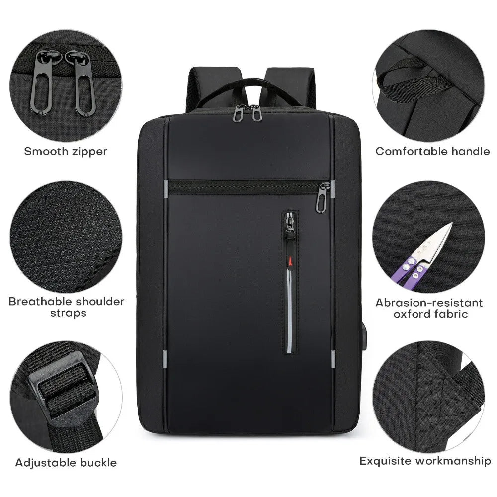17" Anti-Theft Business Laptop Backpack with USB Converter — Travel & Work Organizer Bag
