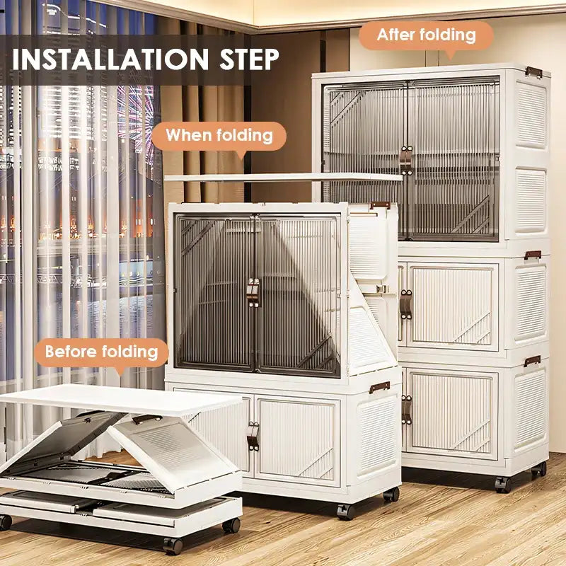 Multi-Layer Folding Storage Cabinet with Wheels – Large Capacity Rolling Organizer Wardrobe