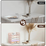 2-Pack Pink 5-Tier Mesh Desk Organizer with Handle – Letter-Tray Set