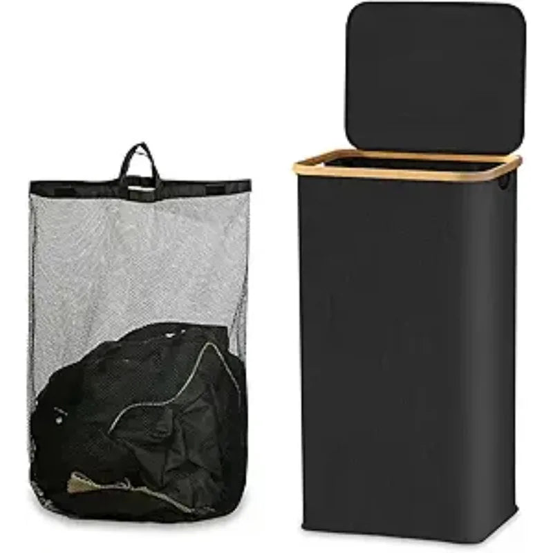 100 L Large Laundry Basket with Lid & Removable Inner Bag – Tall Freestanding Collapsible Hamper