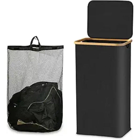 100 L Large Laundry Basket with Lid & Removable Inner Bag – Tall Freestanding Collapsible Hamper