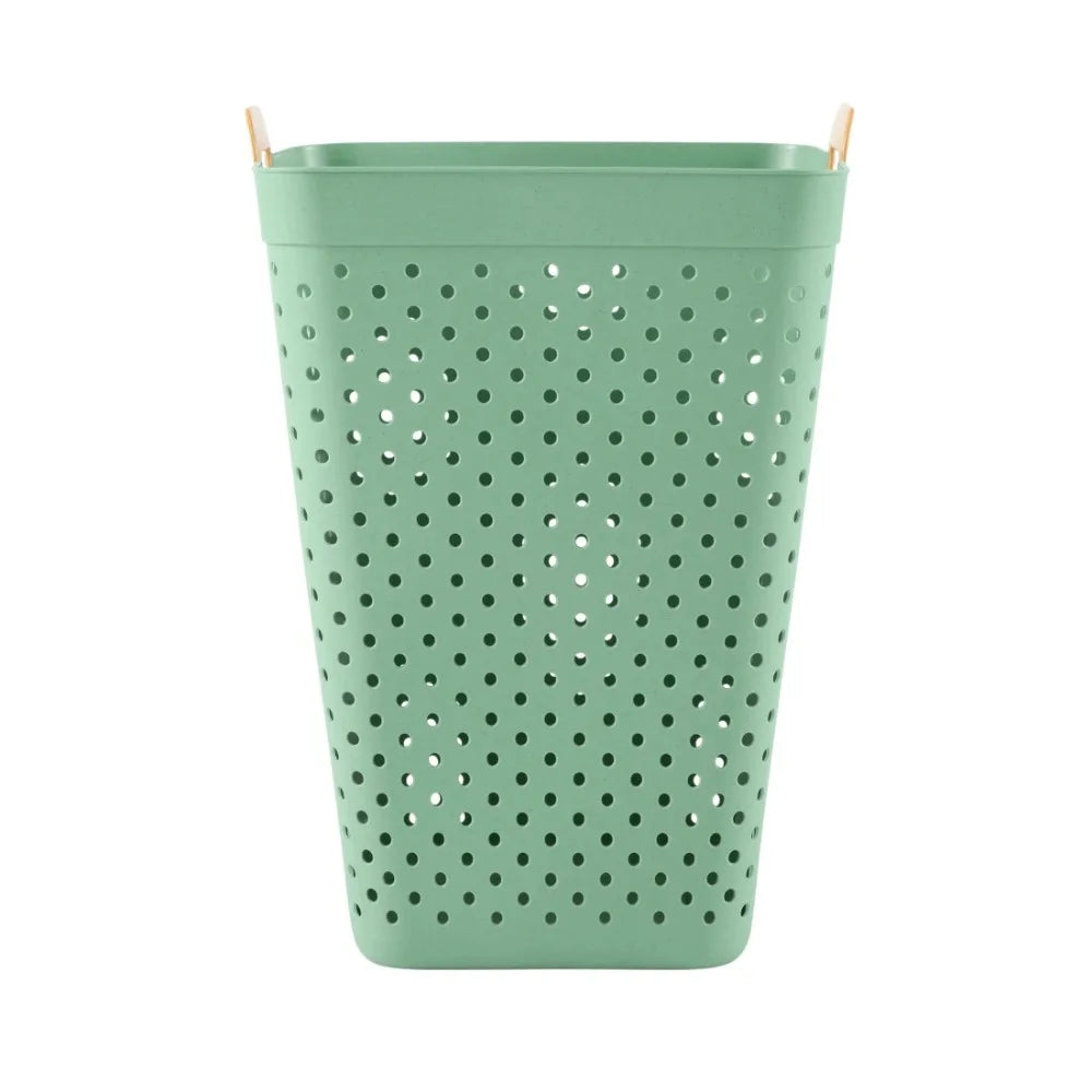 Square Elastic Laundry Basket – Grass Green Fabric Hamper with Handles & Elastic Top