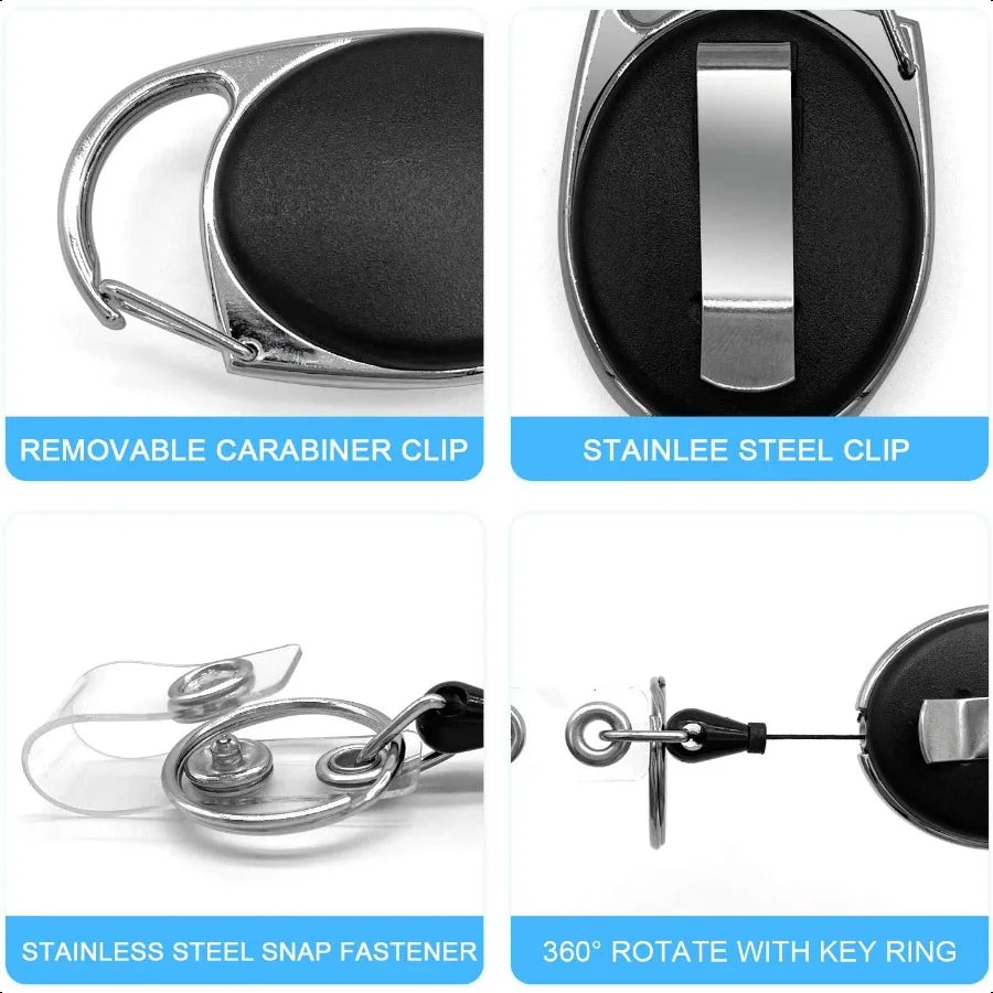 🎟️ 5-Pack Retractable Badge Reel Holders – Carabiner Clip & Key Ring ID Card Holder for Work, School & Events