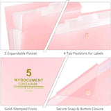 Accordion File Organizer with 5 Pockets – Portable Expanding Document Folder for School & Office (Pink)