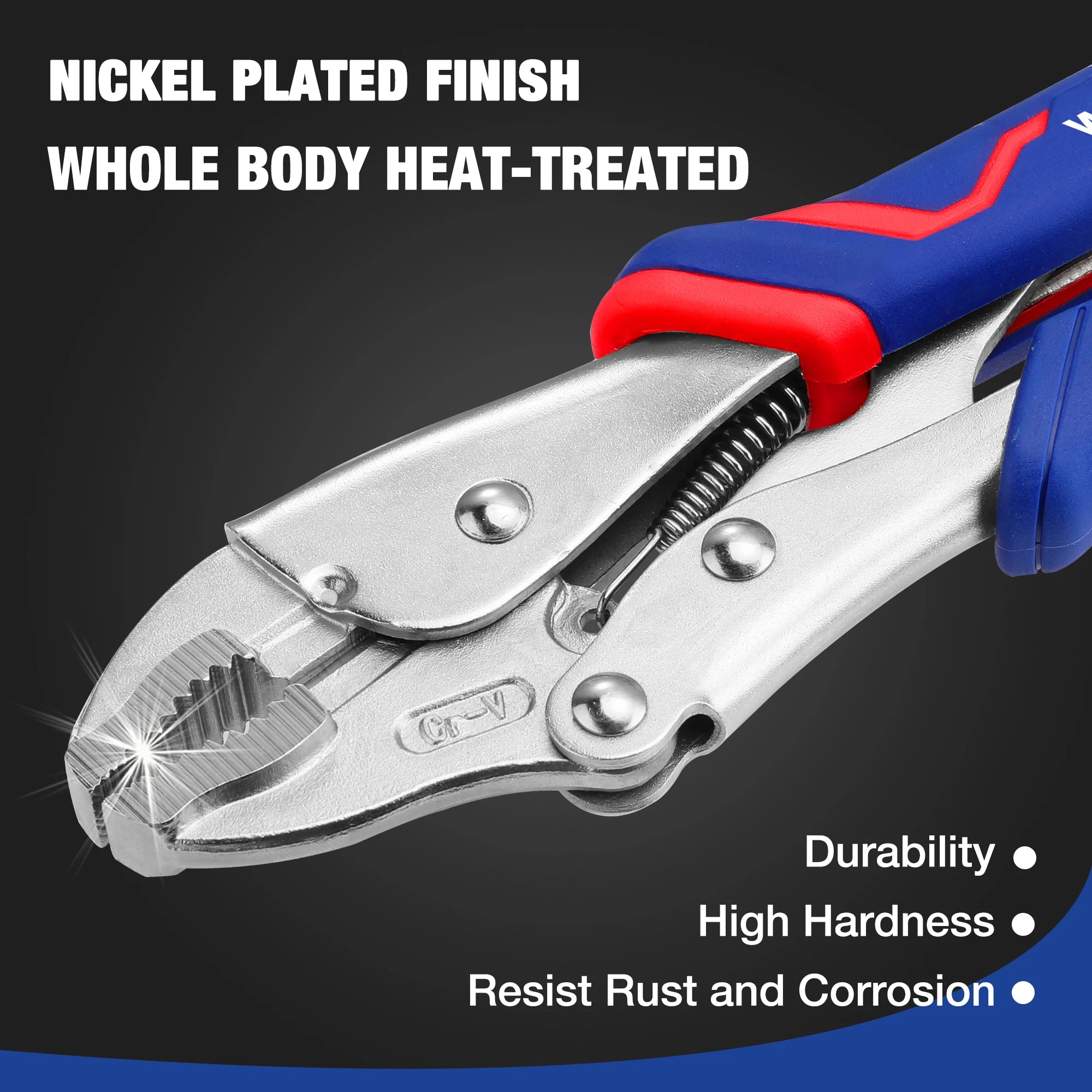 WORKPRO 2PCS Locking Pliers Set – CR-V Steel 7" Curved Jaw & 6.5" Long Nose Locking Pliers with Quick-Release Mechanism