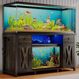 55-75 Gallon Dark Oak Aquarium Stand with RGB LED Lighting, Power Outlets, USB Ports & Storage Cabinet