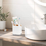 Bamboo Toothbrush & Toothpaste Holder – 4-Compartment Countertop Organizer with Anti-Slip Base