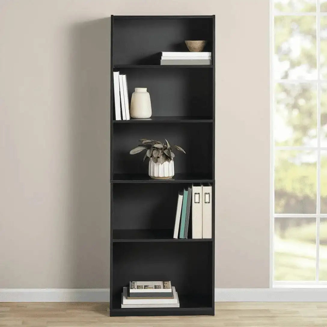 5-Shelf Bookcase with Adjustable Shelves, True Black Oak - PulinGO