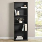 5-Shelf Bookcase with Adjustable Shelves, True Black Oak - PulinGO