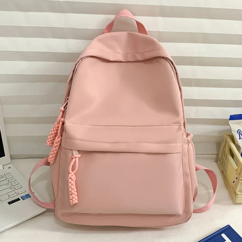 Women’s Nylon Stadium Backpack – Large-Capacity Casual Daypack | Solid-Color Ladies’ Student Bag for School & Outdoor Use