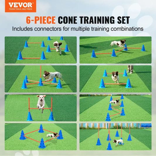 Dog Agility Hurdle Cone Set – 6-Piece Training Kit with 12 Cones, 6 Agility Rods & Carry Bag for Pet Exercise & Obedience