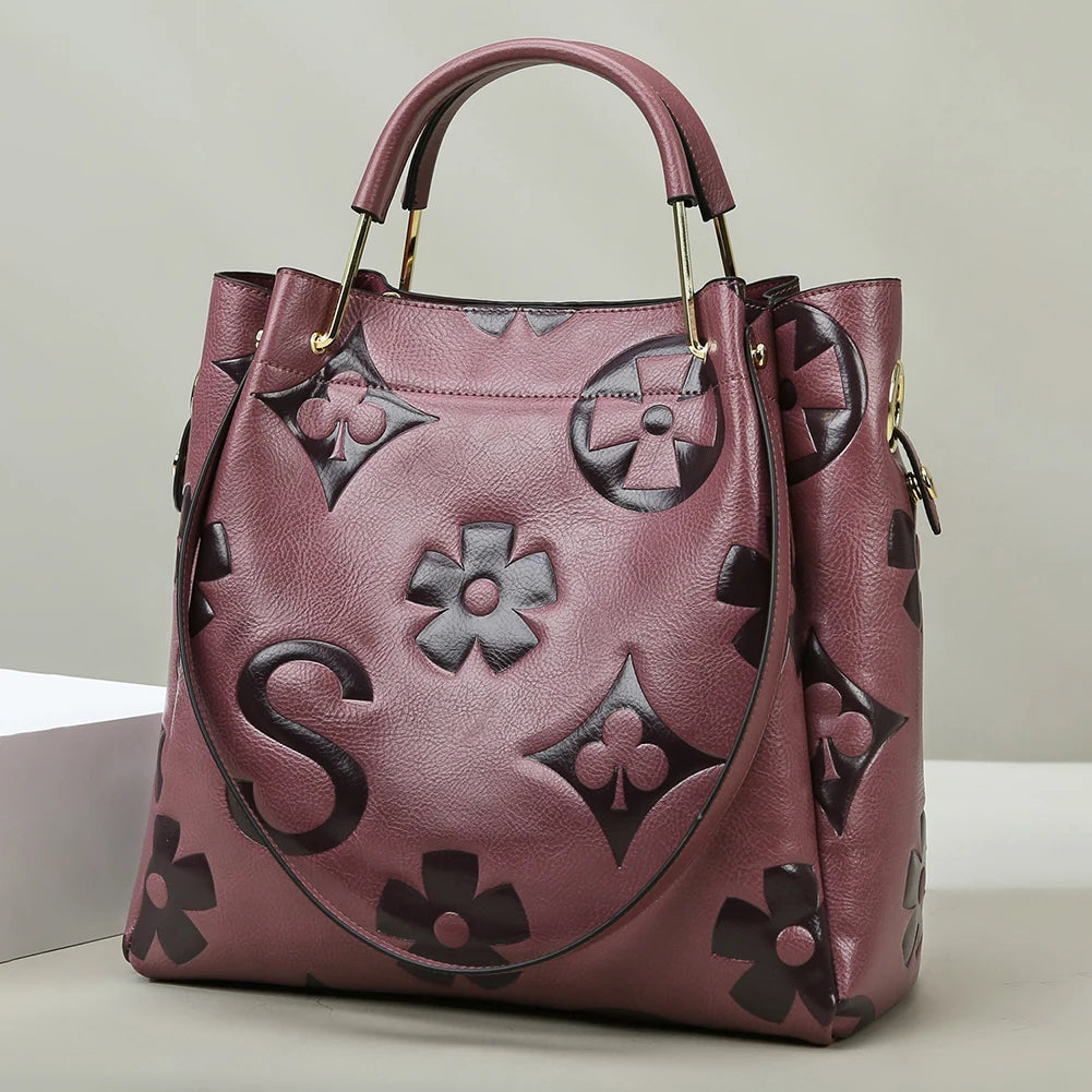 Women’s PU Leather Bucket Bag – Embossed Large-Capacity Shoulder Tote with Top Handle for Work, Shopping & Travel