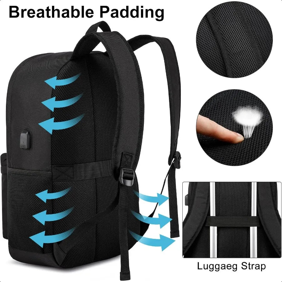 Classic Black 15.6" School Laptop Backpack – USB Charging Bookbag for Teen Boys & Girls | Unisex College & Daily Study Daypack
