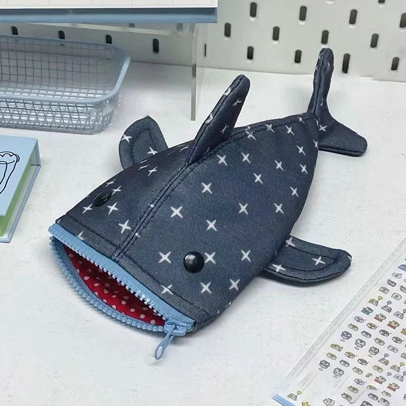 Creative Kawaii Shark Star Pencil Case – Cute Cartoon Shark Mouth Zipper Stationery Bag