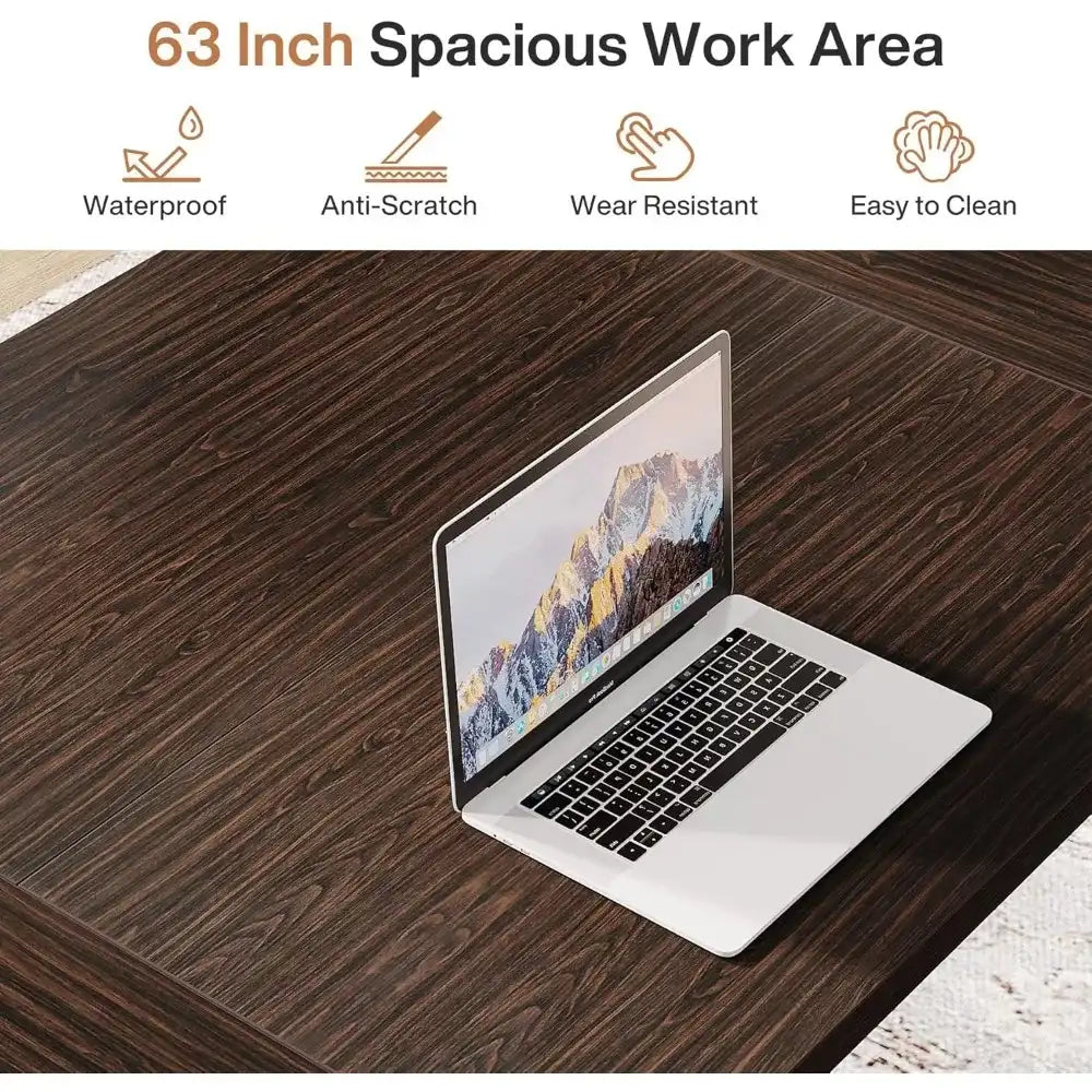 63″ Executive Desk – Large Computer Workstation with Thick Wooden Top & Heavy-Duty Metal Frame