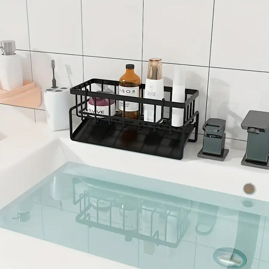 Multi-Functional Kitchen Sink Caddy Organizer – 9.1″ Wide Sponge & Dishcloth Drain Rack