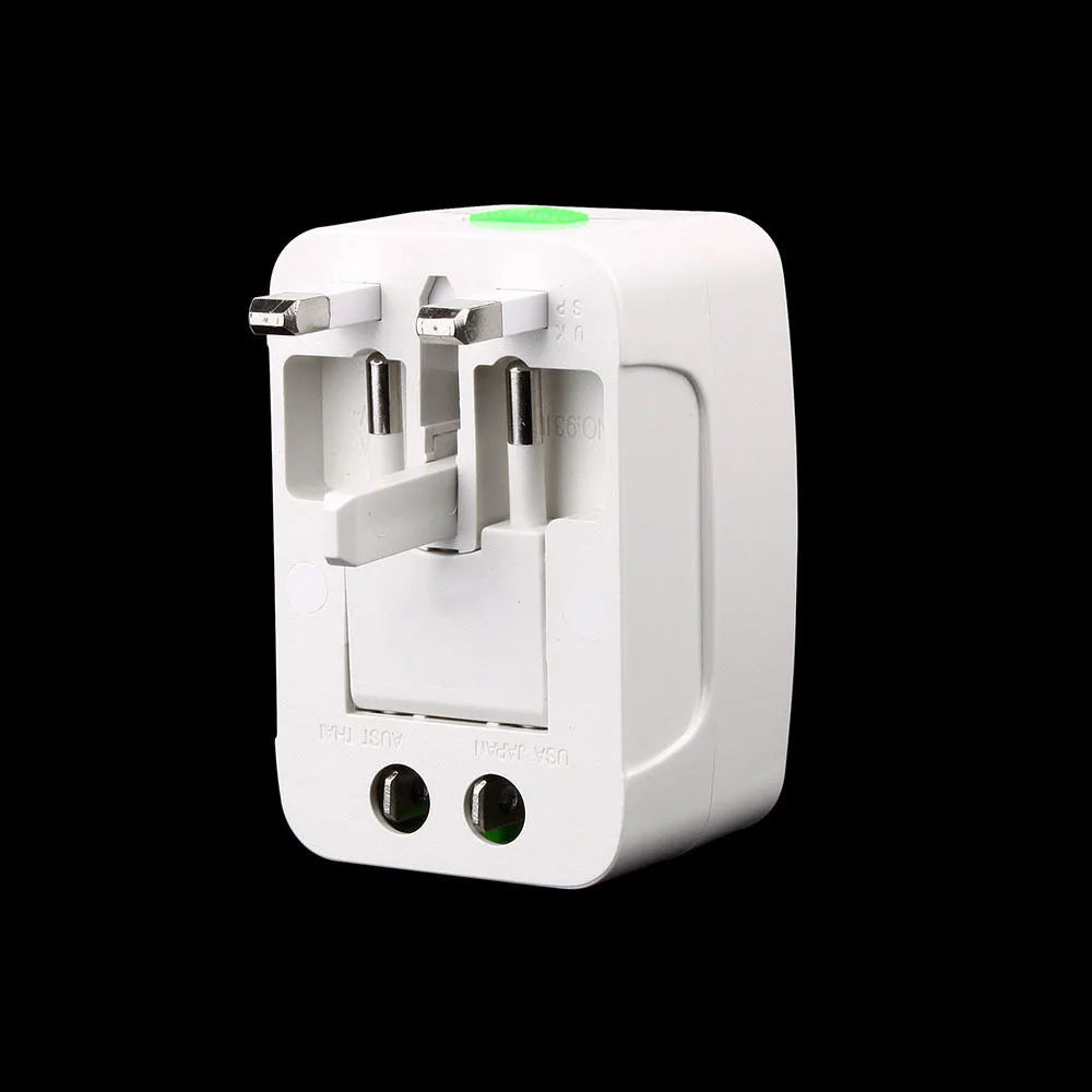 Universal Worldwide Travel Adapter – AU/UK/US/EU Plug Converter with AC Power Socket & Dual USB Charging Ports
