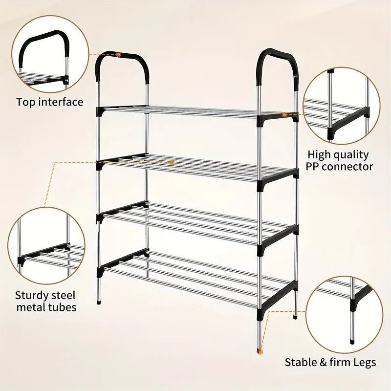 5-Tier Stainless Steel Stackable Shoe Rack – Adjustable Shoe Organizer for Closet & Entryway