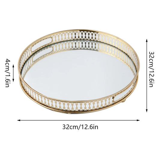 Decorative Metal & Glass Tray – Vintage Mirrored Storage Tray for Jewelry, Perfume & Home Décor