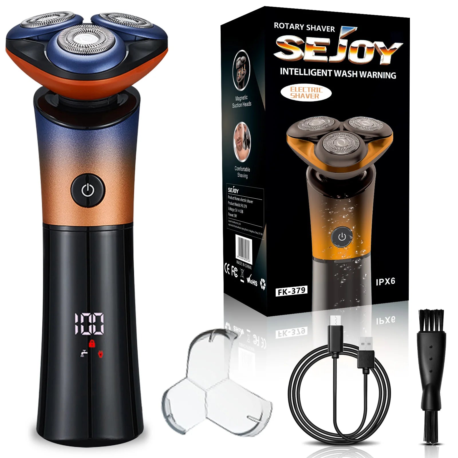 Sejoy FK379 Rotary Electric Shaver – 3D Floating Cutter, Washable & Rechargeable Beard Trimmer for Men