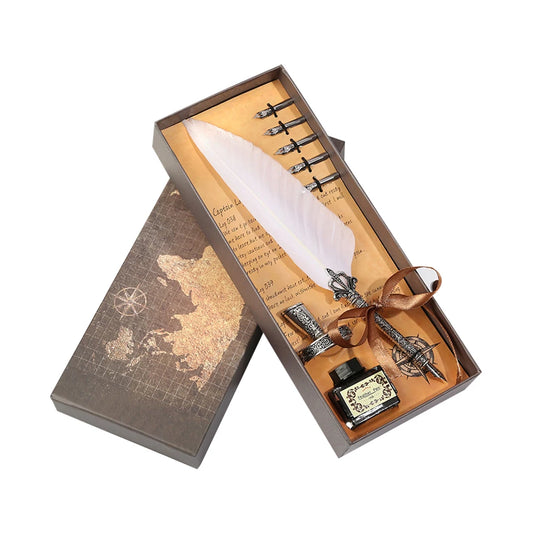 ✒️ Retro Vintage Calligraphy Feather Dip Pen Set – Quill Fountain Pen with Ink for Writing, Crafts & Gifts