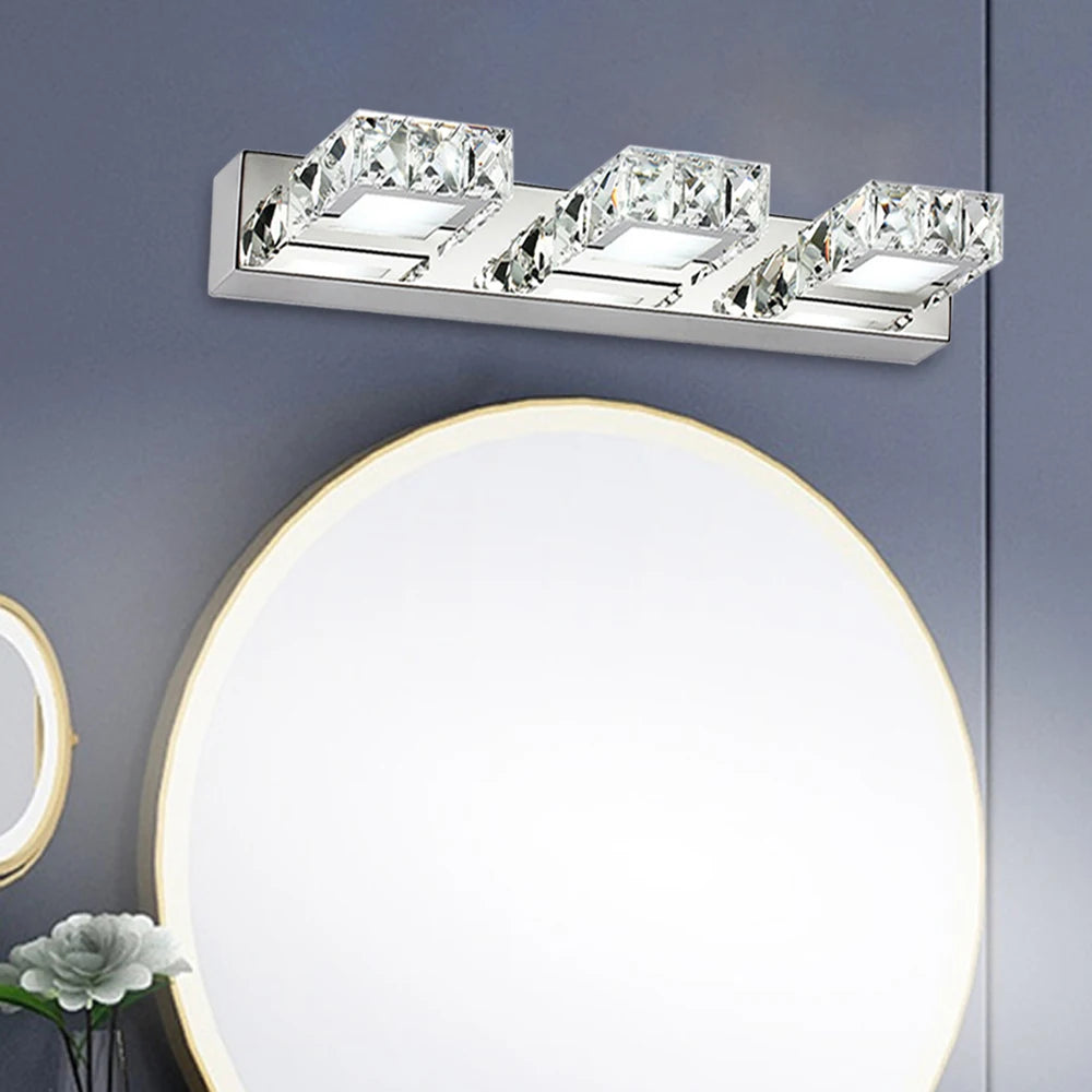 K9 Crystal LED Bathroom Mirror Light – Modern 3-Head Wall Mounted Vanity Fixture, IP65 Waterproof, 6000K