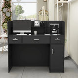 🪑 Modern Reception Desk – Wooden Computer Desk with 3 Drawers, 1-Door Storage Cabinet & Hutch Shelf for Office & Study