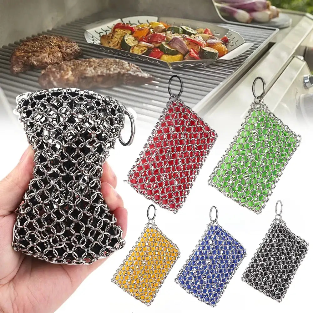 Stainless Steel Chainmail Scrubber for Cast Iron – Heavy-Duty Skillet & Pan Cleaner 🥘🔗