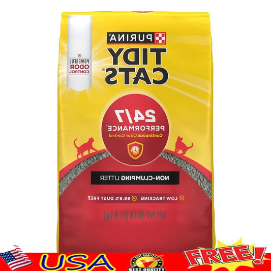 Non-Clumping Cat Litter – 24/7 Odor Control, Low-Dust Clean Linen Scent, 48lb Bag, 99.9% Dust-Free Multi-Cat Formula