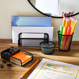Metal Mesh 4-Piece Desk Organizer Set – Letter Sorter, Pencil Cup, Clip Holder & Memo Tray