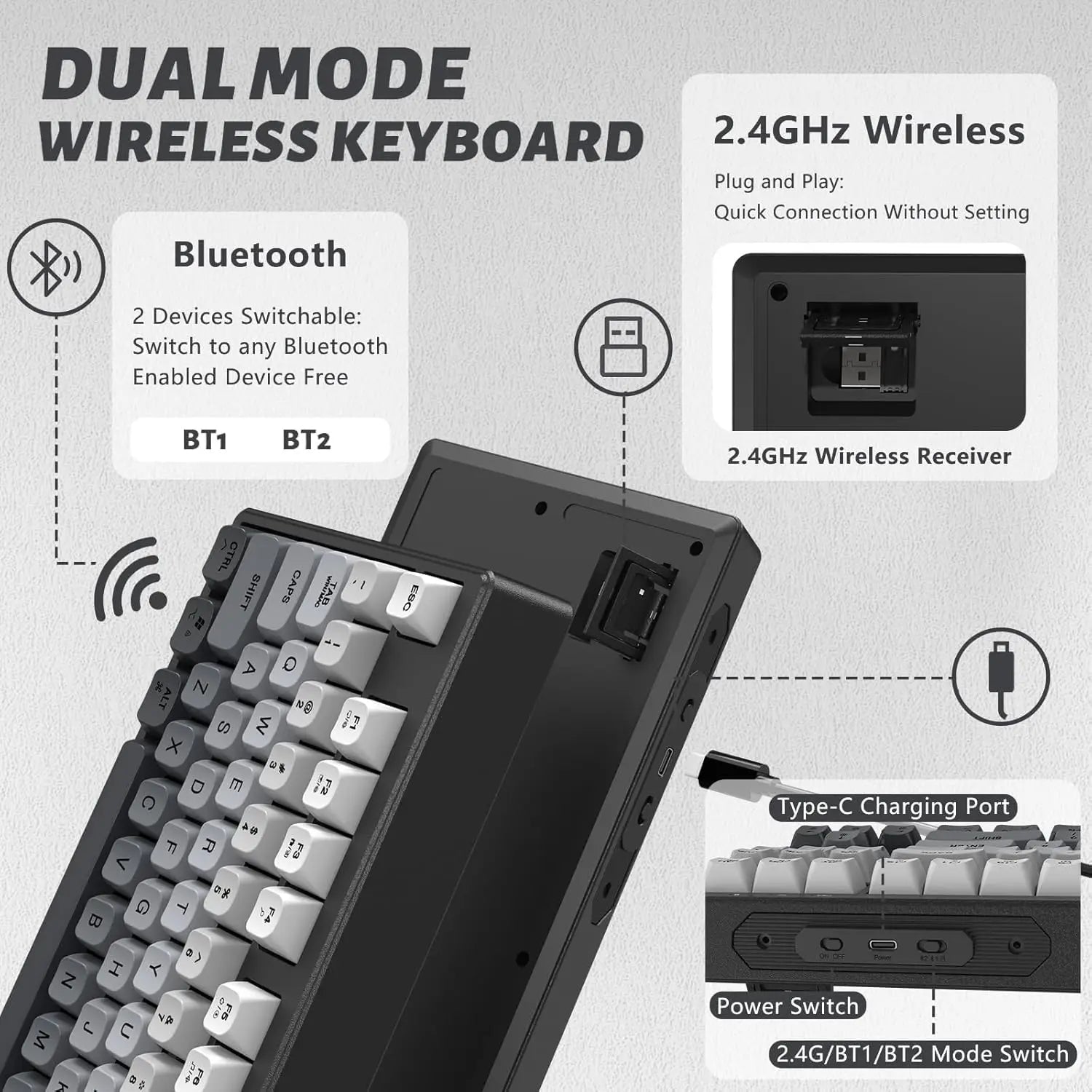 MambaSnake X FreeWolf M87 Wireless Gaming Keyboard – 75% Silent Membrane with RGB & PBT Keycaps