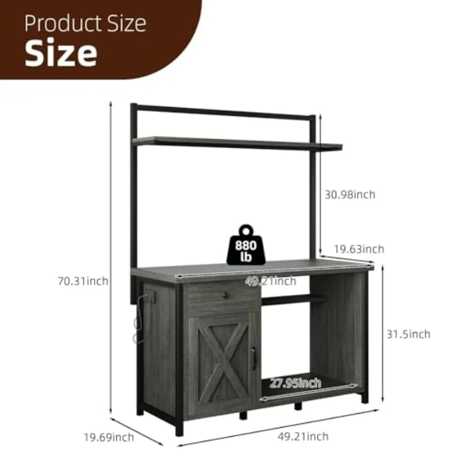 55–75 Gallon Heavy-Duty Fish Tank Stand with Power Outlet, LED Light & Storage Cabinet for Aquarium Accessories