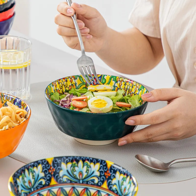 Bohemia Retro Ceramic Dinnerware Set – MALACASA, Vibrant Design (12 / 16 / 24-Piece)