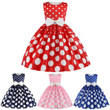 Girls Sleeveless Dot Party Dress – Bowknot Birthday & Wedding Gown (Kids)