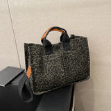 Leopard Print Canvas Tote Bag – Casual Briefcase with Pockets for Travel & Office