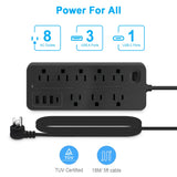 12-in-1 Power Strip with US Outlets & USB-C — Master Control Switch Multi-Tap Extension Socket for Home Office Charging