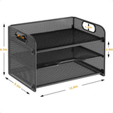 3-Tier Mesh Letter-Tray Paper Organizer with Handle – Black Desktop File Sorter