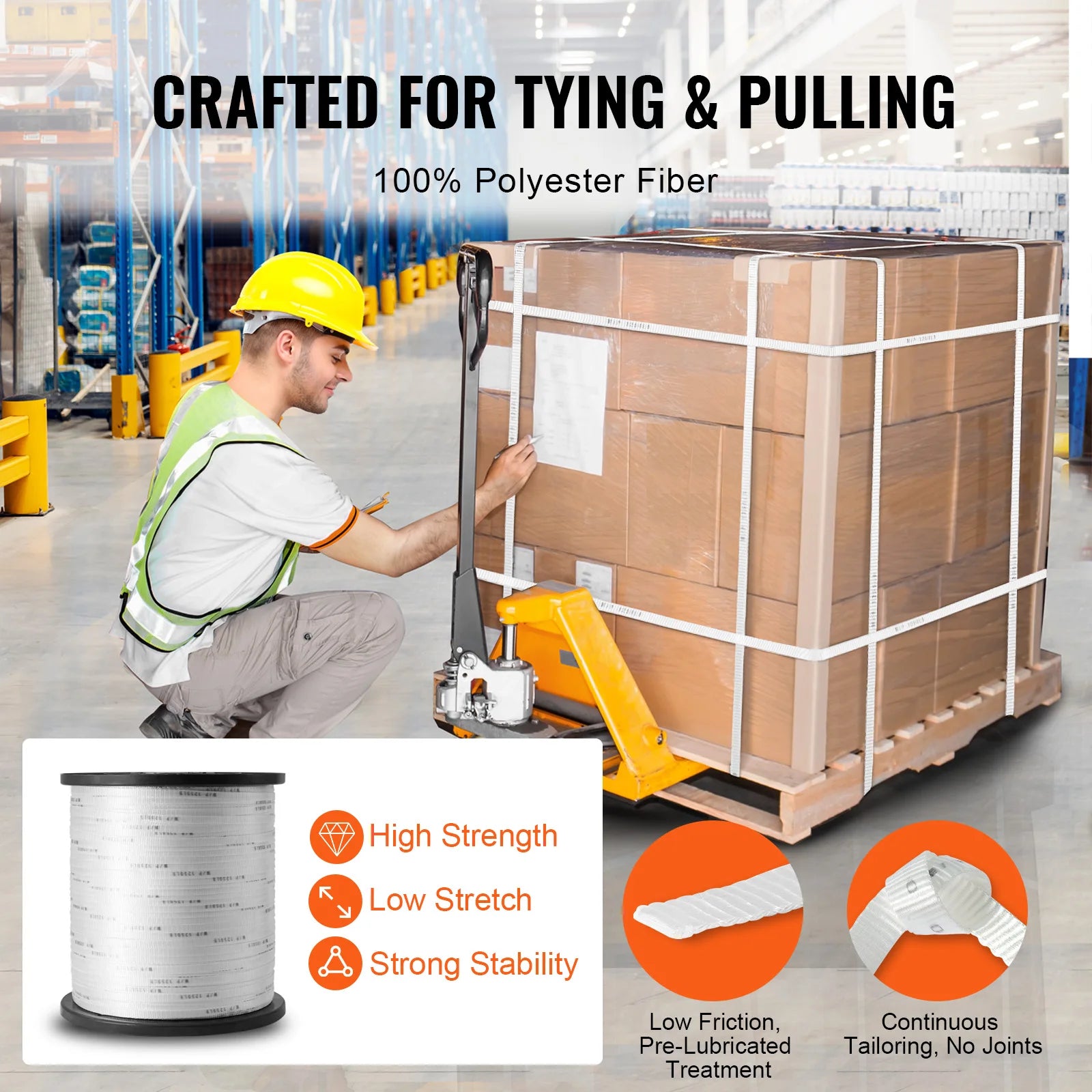 Vevor Polyester Mule Tape – Flat Pulling Webbing, 6000 lbf, 528 ft for Conduit, Packaging & Gardening