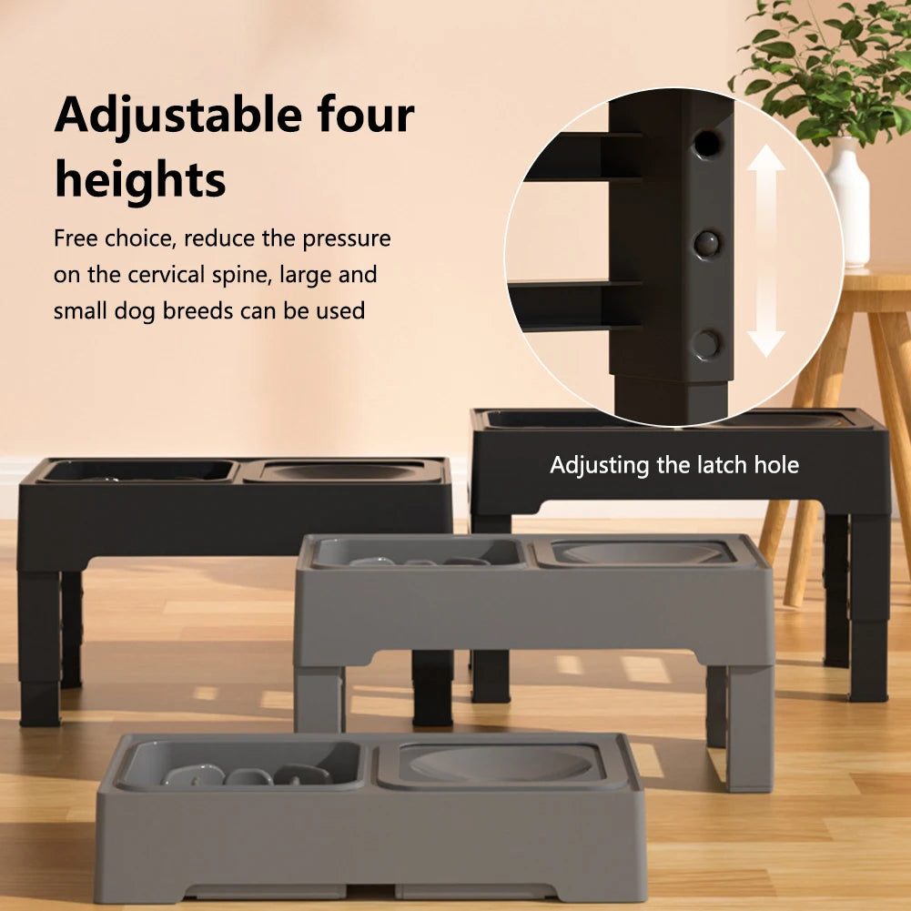 3-in-1 Pet Dog Stainless Steel Slow Feed & Water Bowls – Adjustable Height, Anti-Knock Design for Cats & Dogs 🐾🥣
