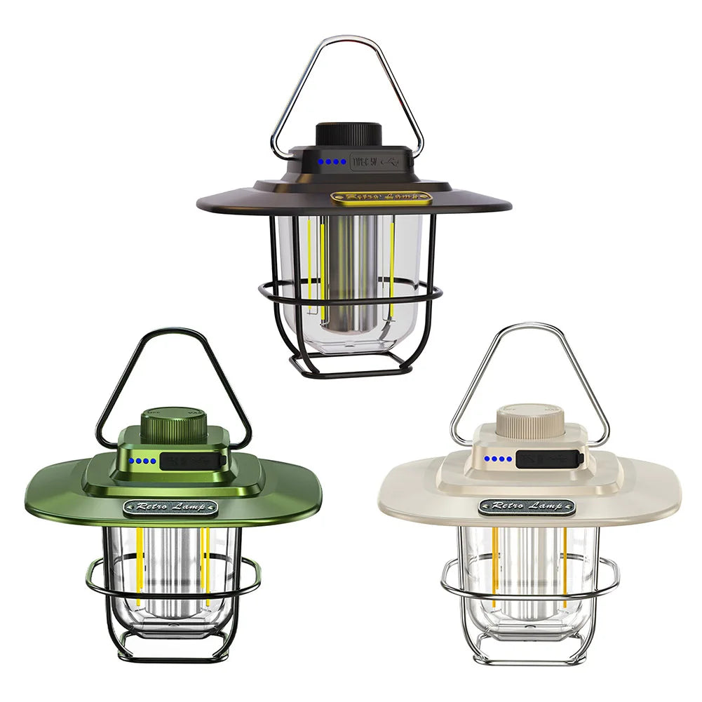 Retro LED Lantern Light – Type-C Rechargeable Hanging Decorative Lamp with Hook & Dimmable Brightness