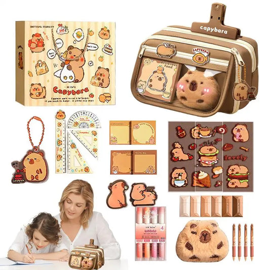 Large Capacity Pencil Case with Flip Cover – Capybara Stationery Storage Bag for School & Office Supplies 🐾