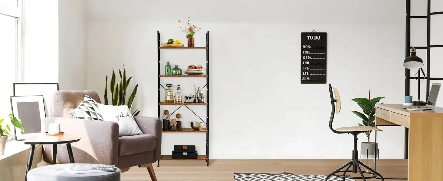 JHK 5 Tier Bookcase Bookshelf Modern Book Case For Books Corner Storage Organizer for Bedroom Home Office Kitchen Living Room - PulinGO