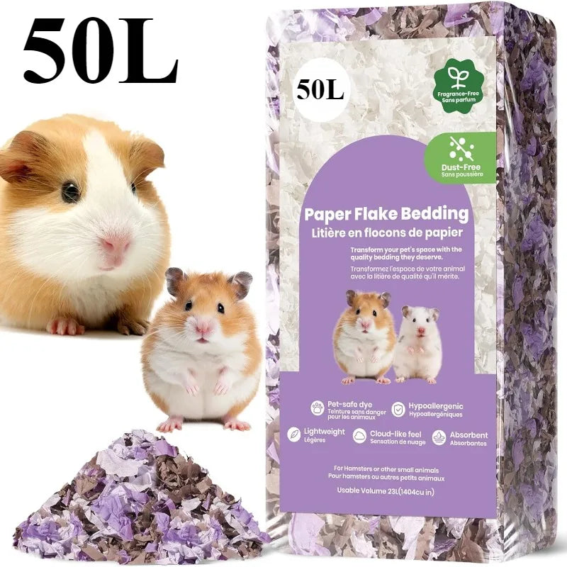 Natural Paper Small Pet Bedding – 23L/50L Dust-Free, Odor Control & Moisture Absorbent Shavings for Hamsters, Rabbits & Guinea Pigs