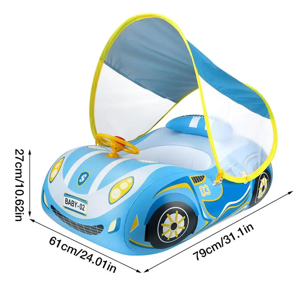 Baby Swim Float for 1-Year-Old – Sports Car Shape Inflatable Ring with Steering Wheel & Sunshade
